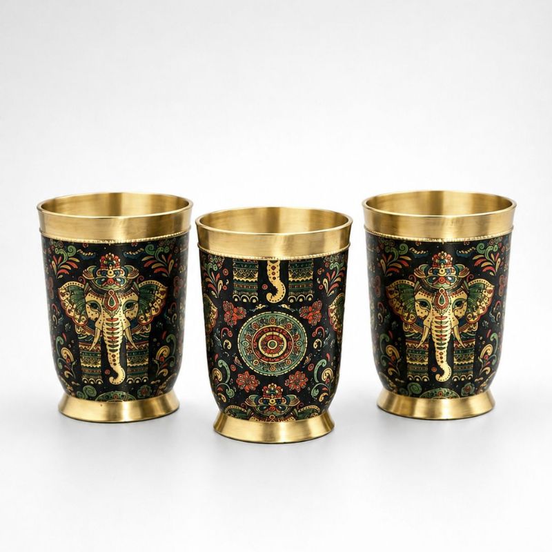 Untitled design (4) Decorative Brass Elephant Glass Set - Image 1