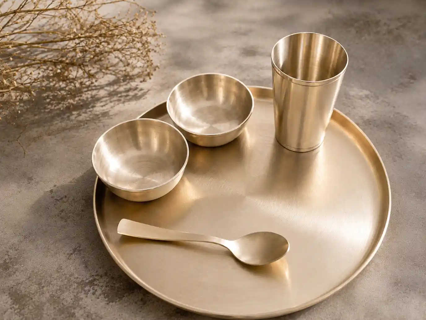 kansa thali2 Pure Kansa Thali Set, 5-Piece, 13 Inch - Image 1